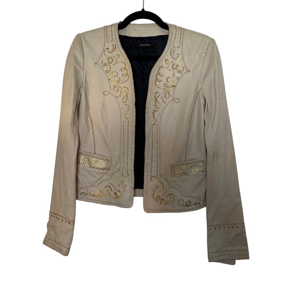 ROBERTO CAVALLI Women Leather Jacket Beige